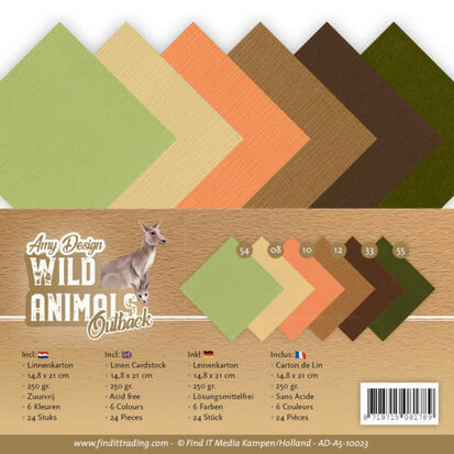 Linnen Cardstock Pack - A5 - Amy Design - Wild Animals Outback