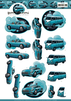 3D Cutting Sheet - Yvonne Creations - Cars in Blue