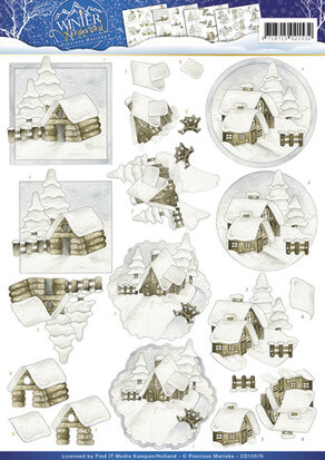 3D Knipvel -  Precious Marieke - Winter Wonderland - Snow cabins