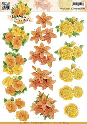 3D Knipvel - Jeanines Art - Oranje geel bloemen