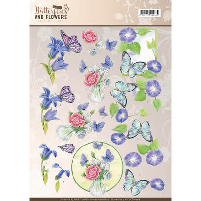 3D Knipvel - Jeanine's Art - Classic Butterflies and Flowers - Blue Flowers