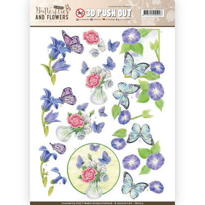 3D Push Out - Jeanine's Art - Classic Butterflies and Flowers - Butterflies on blue flowers