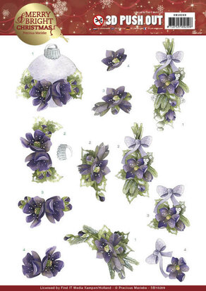 3D Push Out - Precious Marieke - Merry and Bright Christmas - Bouquets in Purple