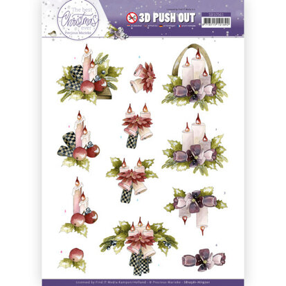 3D Push Out - Precious Marieke - The Best Christmas Ever - Purple Flowers and Candles