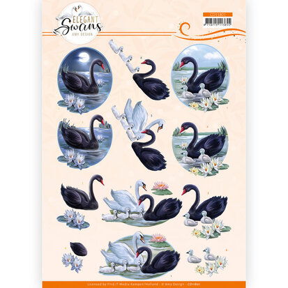 3D Cutting Sheet -Amy Design - Elegant Swans - Black Swans