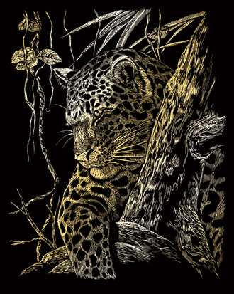 GOLD ENGRAVING LEOPARD IN TREE - 25,5 cm x 20,5 cm
