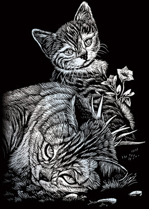 TABBY CAT & KITTEN SILVER - MINI - 17,8 cm x 12,8 cm