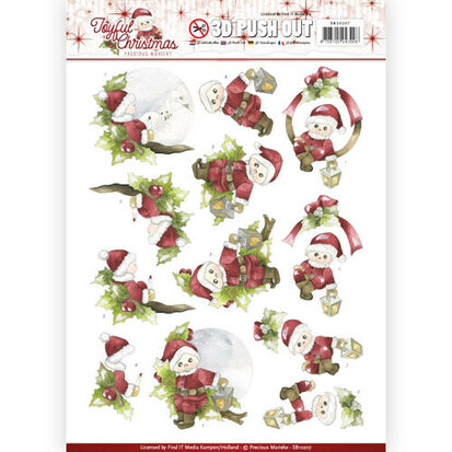 3D Pushout - Precious Marieke - Joyful Christmas - Santa on branch